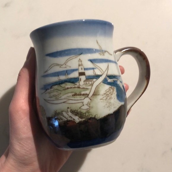 Vintage seagull lighthouse mug